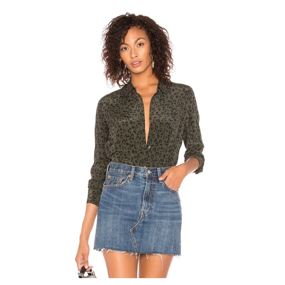 Rails Tops - Rails Kate Silk Button Down Blouse Olive Cheetah M